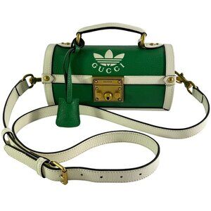 GUCCI X ADIDAS Green & White Leather Golf Balls Set Case Bag Made in Italy